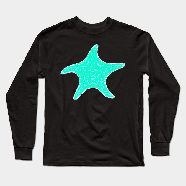 Starfish (white/cyan) Long Sleeve T-Shirt by calenbundalas